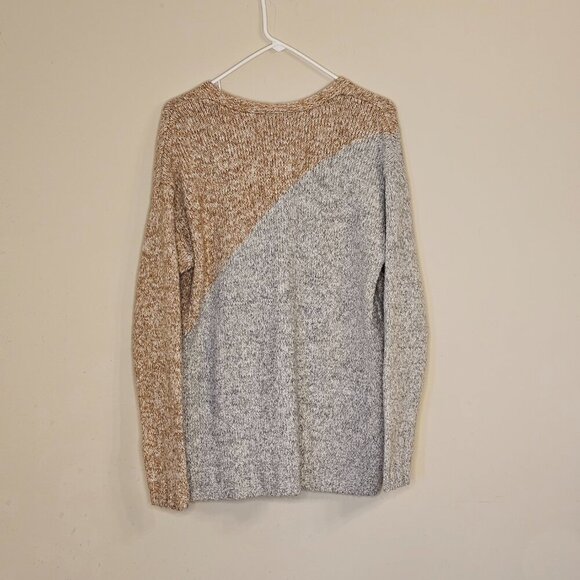 Women's Cabi 3886 Tilt Cardigan Sweater Gray Tan Diagonal Colorblock Snap Size S - Picture 2 of 8